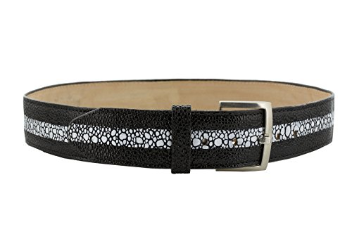 El Presidente Mens Black Stingray Print Leather Western Cowboy Belt Silver Buckle3