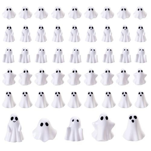 dsooldre 50Pcs Mini Resin Ghost Figurines,Cute Halloween Decorations,Tiny Ghosts for