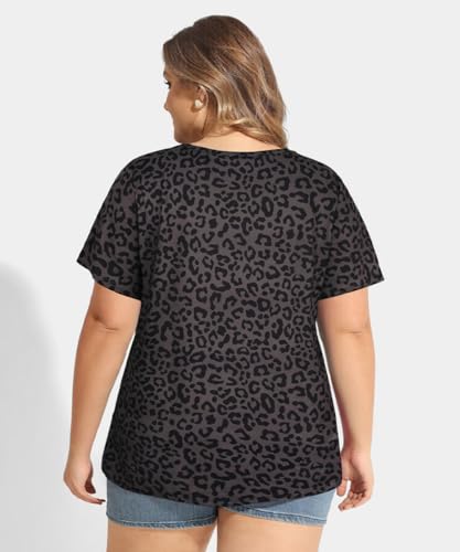 Image of CARCOS Plus Size Tops for Women Short Sleeve Shirts Basic Tee Solid Color Blouse V Neck Tunic Loose Fit Tshirts Summer XL-5XL