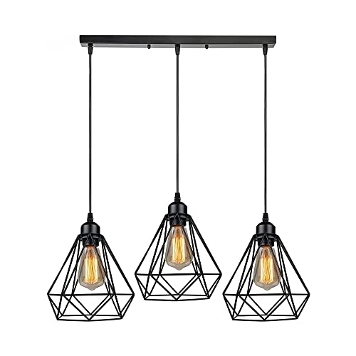 Lampe Diamant Noir Vintage E27 Plafonnier Industriel Cage Métal Luminaire Intérieur