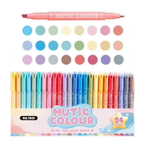 Subrayadores de colores - Subrayadores estéticos 24 colores bolígrafos para la escuela | Bolígrafos de doble punta suministros para estudio papelería para universidad aula profesor estudiante trabajo