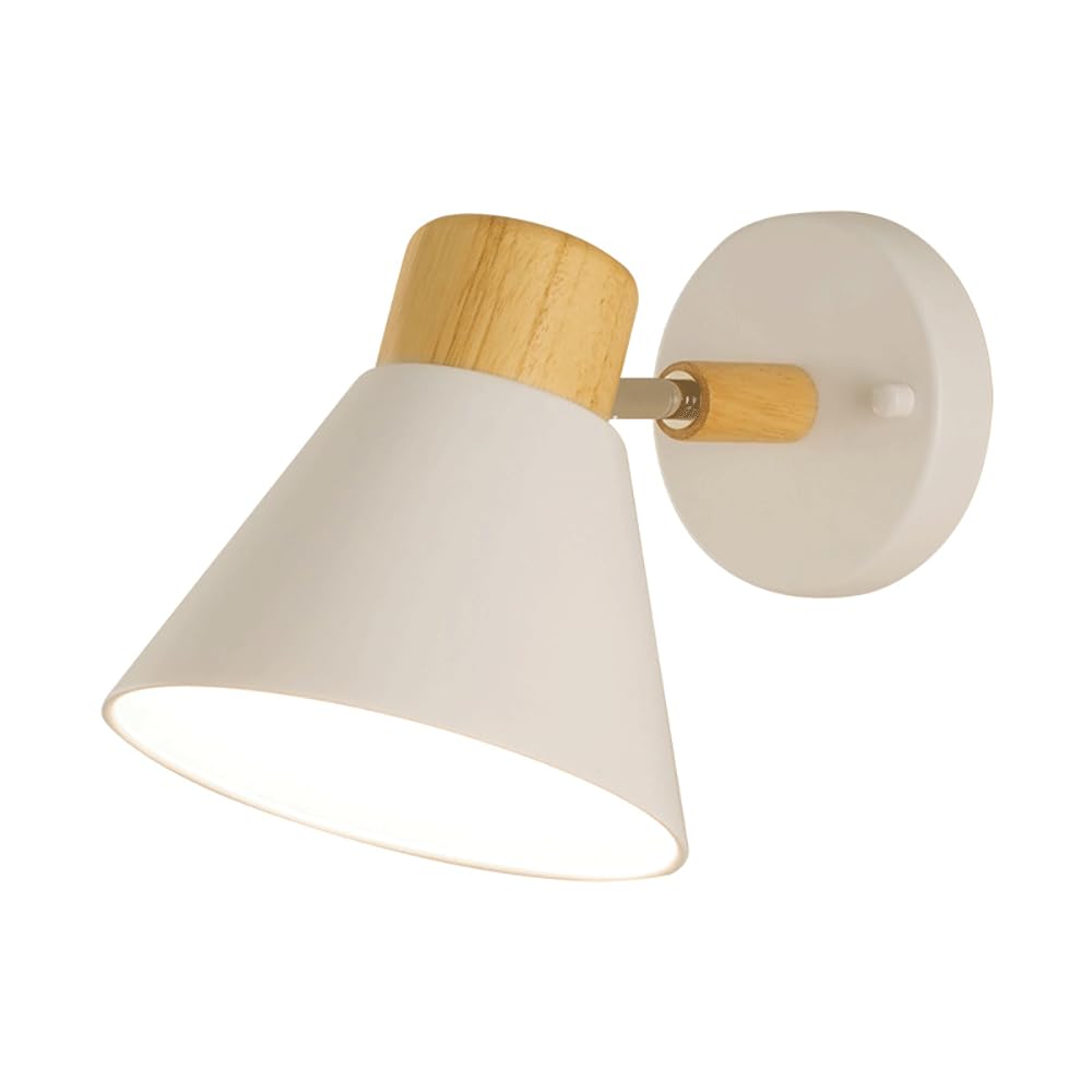 MESOVFCA Vintage Industrial Wall Sconce - Adjustable White Metal Light Wooden Accents, E27 Fixture for Home and Cafe