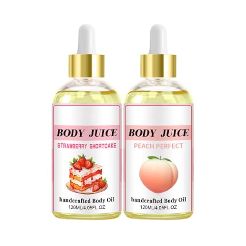 Body Juice Oil - Strawberry Scented Handcrafted, Strawberry Shortcake Body Oil, Natural Perfume 120ml Strawberry Body Oil Moisturizing for Women (Strawberry+Peach)