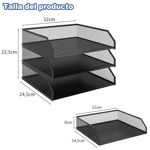 PUNCIA Bandeja para Cartas A4 Archivador de Documentos 3 Bandejas Metal Escritorio Organizador de Archivos Bandeja de Papel Almacenamiento para Oficina Sala de Trabajo Escuela Oficina - imagen 2