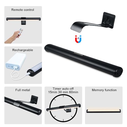 Image of Lixada Wireless Picture Light Rechargeable,Magnetic Wall Art Painting Light Touch Battery Operated Light with Remote Stepless Dimming Display Lamp for Frame Gallery,Artworks,Bathroom,Kitchen,Cabinet