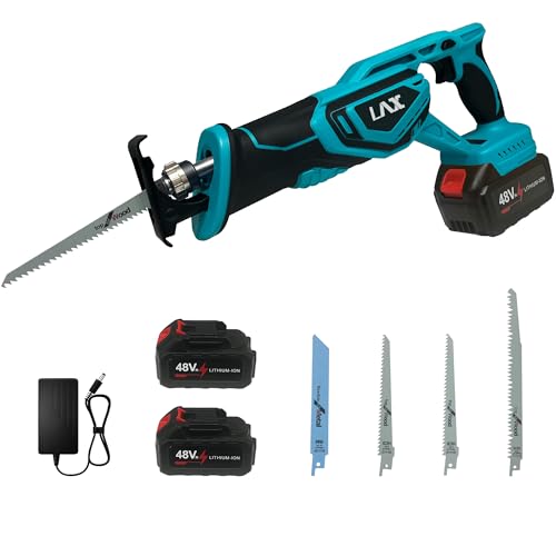 Scie universelle pour scie à batterie, vitesse variable de 0 à 2800 spm, batterie 2 x 4,0 Ah 48 V, longueur de course 22 mm, 4 lames, chargeur rapide, idéale pour couper le bois et le métal