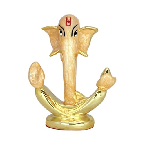 Image of Pearl Orange Anchor Ganesha | Divine Ganpati Bappa Idol for Car Dashboard, Office & Home Temple |Lord Gajanana Pearl Orange Ganesha Murti for Prosperity & Success | Height 3.3 Inch
