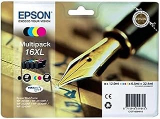 Epson Pen & Crossword High Yield Genuine Multipack,Ink Cartridges, DURABrite Ultra Ink,Cyan, 4-colours, 16XL