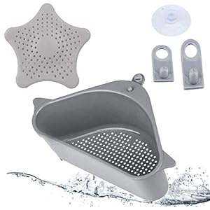 KECRULV Porte Évier Triangle, Évier Égouttoir Panier Crépine avec Ventouse Égouttoirs d’évier Multifonctionnels Support à Éponge pour Cuisine Salle De Bain, avec 1 Pièce Filtre à Évier en Silicone