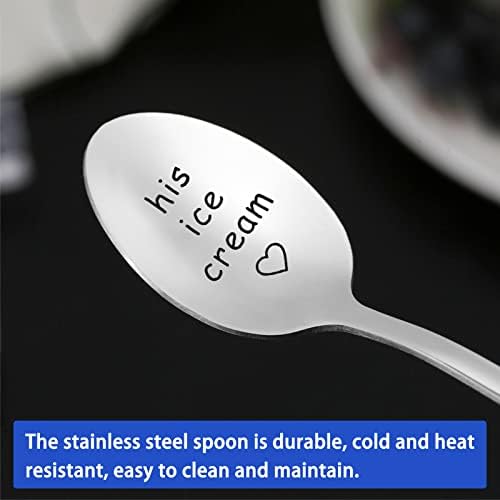 WOSO His and Hers Ice Cream Spoons Set-Pack of 2 Gifts for Couples Lovers,Stainless Steel Engraved Coffee Spoon Present for Engagement Wedding Anniversary Valentines Day Gifts (Style 1)