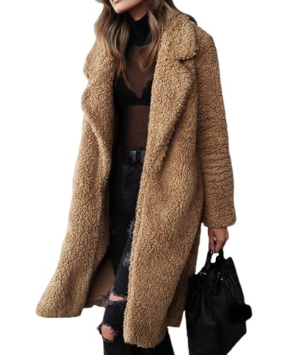 dalamirra Teddy Jacke Damen Lange Trench Winter Knöpfe Kuschel Fluffige Mantel Fleece Jacken Plain Plüsch Outdoor Jacke