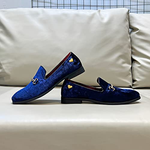 Image of FLQL Men's Luxury Velvet Penny Loafers Shoes Embroidery Suede Dress Loafers Daily Boats Shoes for Party Wedding Prom Size 7-13