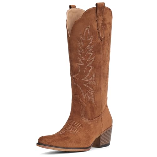 Image of IUV Suede Cowboy Boots for Women Mid Calf Western Cowgirl Boots