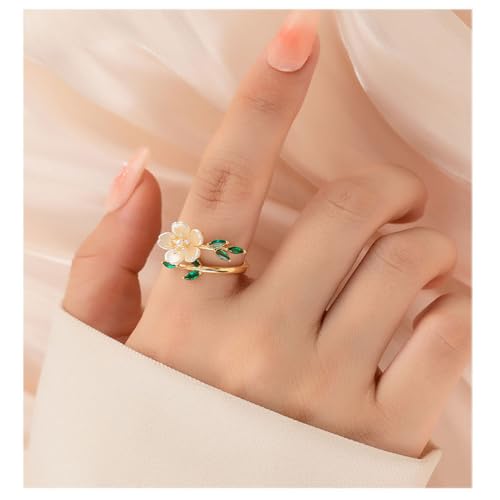 Kokoma Green Leaf Flower Wrap Finger Ring for Women CZ Crystal Cherry Blossoms Flower Ring Open Statement Rings Wedding Band Engagement Rings2