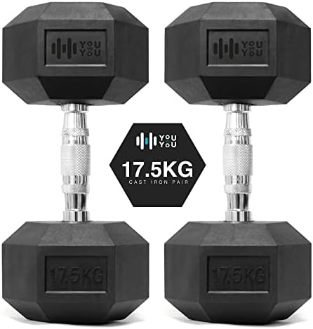 You vs You Hex Dumbbells Weights Pair for Home Exercise | 1kg - 30kg Set of 2 Hexagonal Weight Rubber Encased for Home Fitness Gym Workouts Training Muscle Building & Conditioning | Unisex | Strength