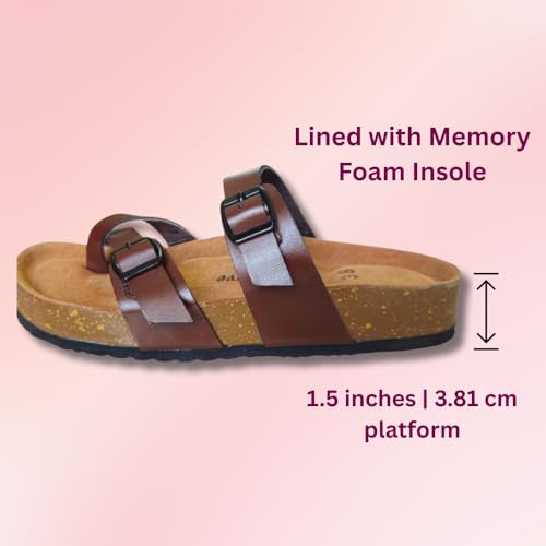Image of Women's Genuine Leather Slippers | Comfort Sandals | Cushioned Suede Footbed | Anti-Skid Cork Sole | Flip Flips for Everyday Use
