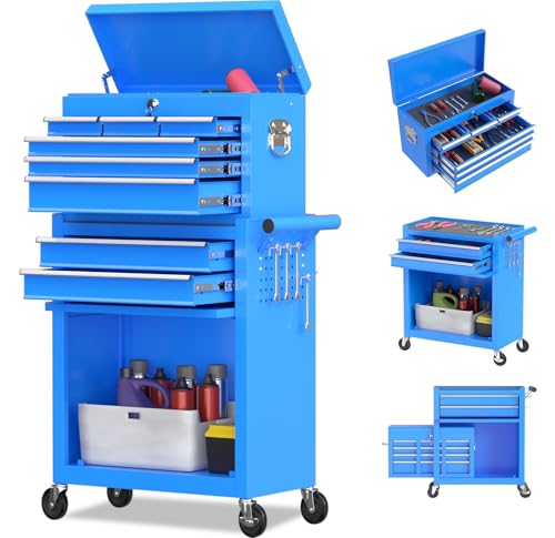 Image of 8-Drawer Rolling Tool Chest Tool Box,Removable Tool Storage Cabinet with 4 Wheels and Drawers,2 in 1 Portable Toolbox Organizer, Tool Chest with Lockable Drawer Gifts for Men, Blue