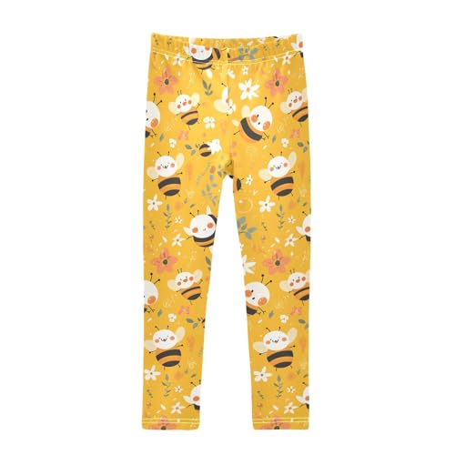 KLL Sweet Honey Pattern Cute Bees Happy Toddler Girl Cotton Leggings Stretchy Full Length Sweatpants Gym