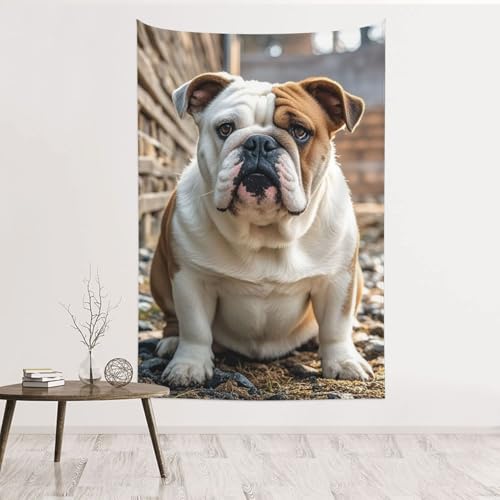 Tenture murale bouledogue anglais tissu velours décoration maison
