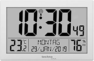 Technoline WS 8016 Radio-Controlled Wall Clock with Temperature Display, Silver, Klein: 22,5 x 14,3 x 2,4cm