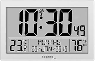 Technoline WS8016 WS 8016 Funk-Wand-Uhr mit Temperaturanzeige, Kuststoff, silber, 225 x 143 x 24 mm