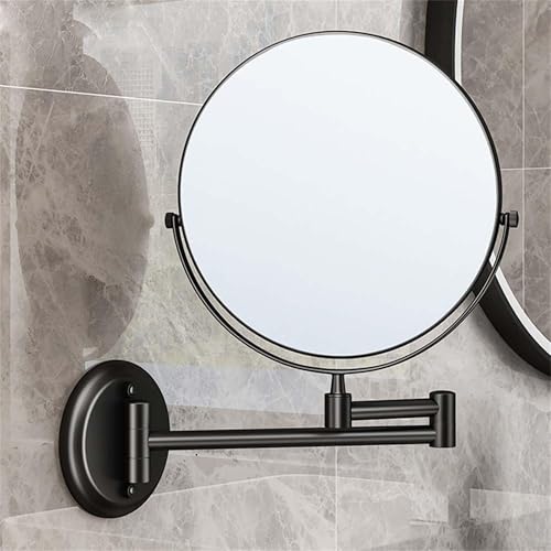 Image of Plantex Premium Brass Magnifying Mirror /Two-Sided 360 Swivel Shaving Mirror with 5x /1x Magnification /Vanity Mirror for Bathroom (8 Inches-Black /Wall Mount)