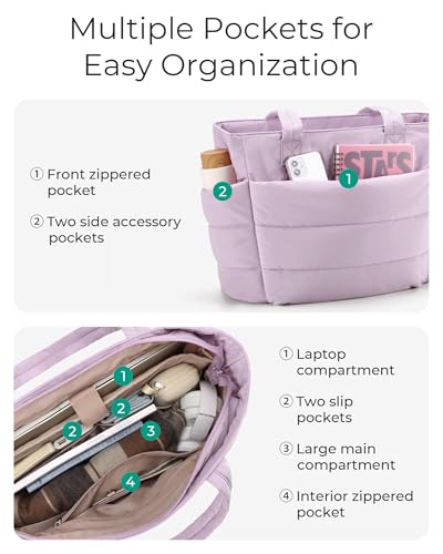 Image of BAGSMART Tote Bag for Women, Lightweight Puffy Tote Bag with Compartments Shoulder Bag Handbag for Travel, Work, Gym | Lightweight