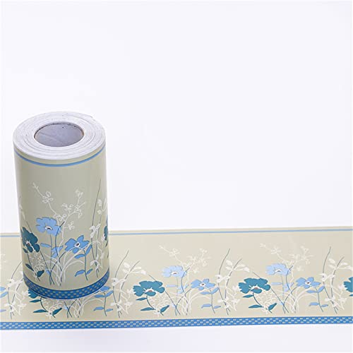 Bordure de papier peint Frise Murale Adhesive Bordure Papier Peint Frise Autocollante pour Cuisine, Salle de Bains, Plafond, Salon, Chambre Décoration Murale fleur bleue 10.6cm X 1000cm