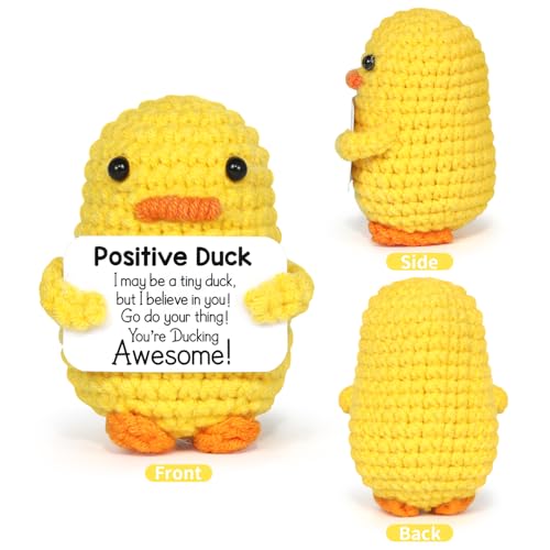 Positive Duck Puppe, Pocket Hug Mini Plush, Duck Spielzeug mit Aufmunterung Karte, Kreative Strickwolle Duck-Häkelpuppe, Geschenk für Freunde Geburtstags Weihnachten Abschieds Motivations