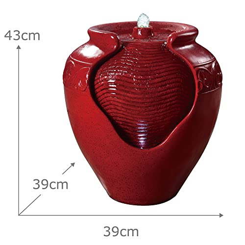Teamson Home Floor Glazed Pot Water Fountain With Built-In Led Light And Pump For Outdoor Indoor Patio Garden Backyard Decking Home Décor, 17 Inch Height, Red #TOP4