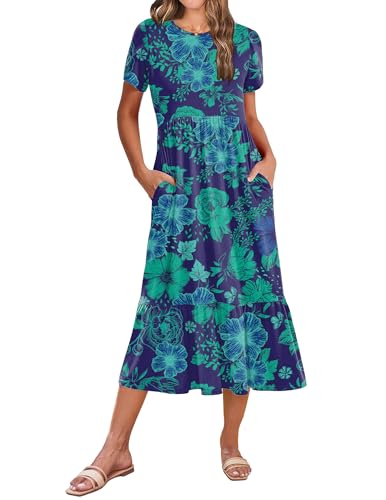 Image of Zeagoo Women Summer Midi A Line Dress Short Sleeve Casual Flowy Tiered Beach Long Sundress with Pockets 2026 Vacation Travel