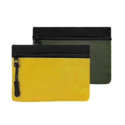2PC Small Coin Purses, Simple and Waterproof Nylon Contrasting change purse with Zipper that Can Store Credit Cards, Change, Coin and Keys (Yellow+Military Green)