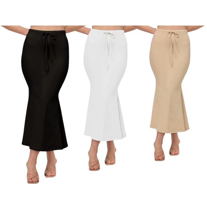 Image of Saree Shapewear Petticoat for Women | Fish Cut Mermaid Slim Fit Saree Shaper with Tummy Control & Side Slit | Stretchable Cotton Lycra Petticoat for Saree, Lehenga, Gown, Bridal Wear
