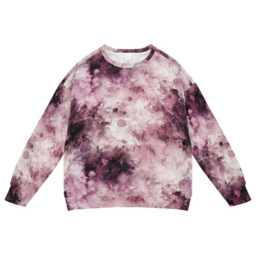 JUNZAN Watercolor Abstract Splash-ink Purple Big Girls Hoodie Sweatshirt Crewneck Outerwear for Kids Athletic 4T