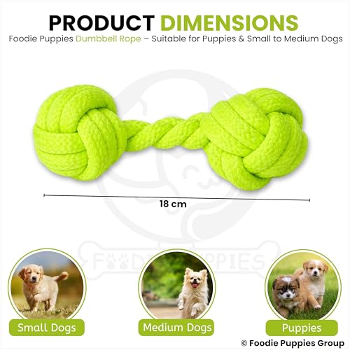 Image of Foodie Puppies Durable Cotton Rope Chew Toy for Dogs (Dumbbell Rope) | Chewing, Fetching, Playing, Teething & Training for Small to Medium Dogs & Puppies (Color May Vary)