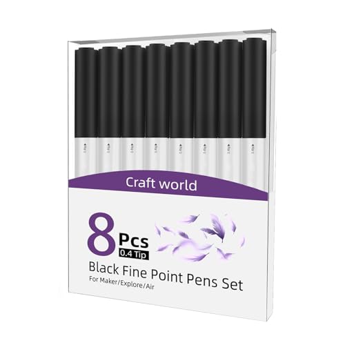 Image of CRAFT WORLD 0.4 Tip Fine Point Pens for Cricut Maker 3 /Maker /Explore 3 /Air 2, Black Fine Point Pens Set of 8 Pack Assorted Tools Accessories Writing Drawing Pen Compatible with Machine