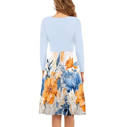 Midi Dresses for Women Fall Long Sleeve Puffy Dress Size S-4XL3