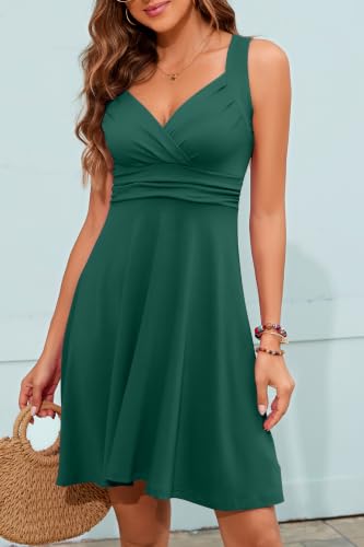Image of Womens Wrap V Neck Sleeveless Sundress Summer Flare Tank Dress