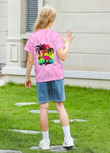 Image of SunFoucs Girls Kids Shirts Size 5-12 Tie Dye Casual Tshirt Short Sleeve Crewneck Tee Top | Short Sleeve Rainbow Tee Top