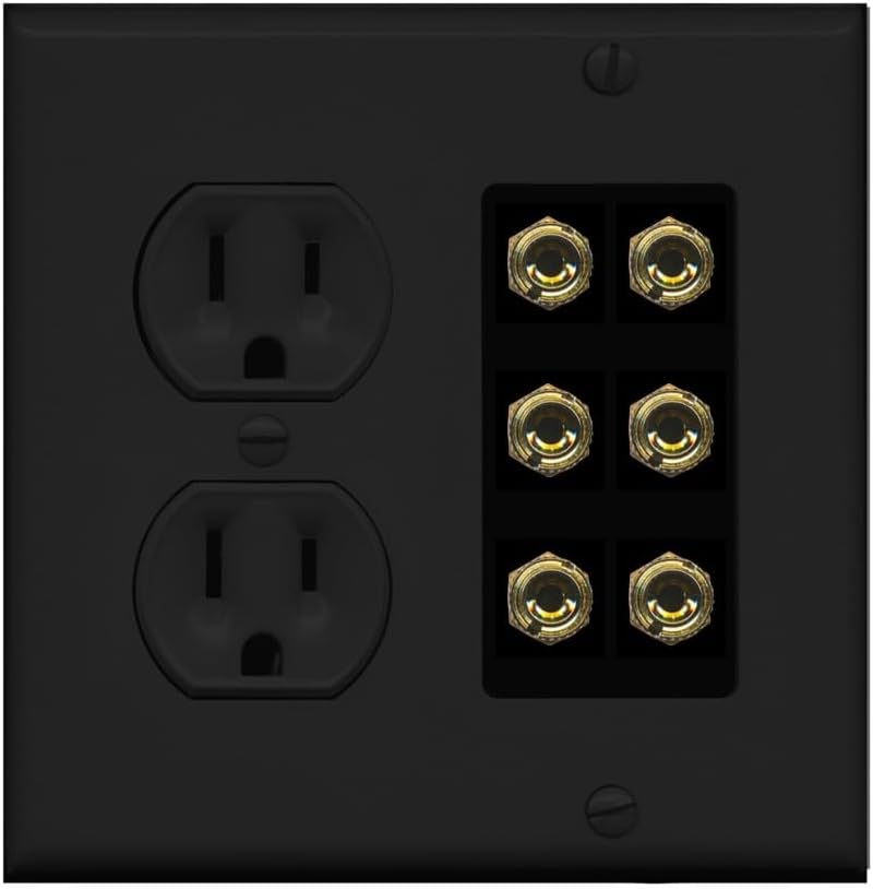 RiteAV 6 Banana 3 Speaker Surround Female Coupler Binding Post Wall Plate - Round Outlet [Ivory/Ivory]