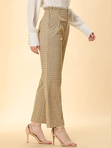 Allegra K Women's High Waist Casual Plaid Tartan Straight Leg Long Pants4