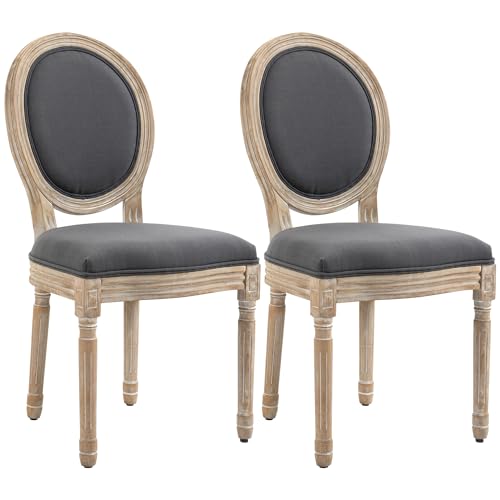 HOMCOM French-Style Upholstered Dining Chair Set, Armless Accent Side Chairs with Backrest and Linen-Touch Upholstery, Set of 2, Gray