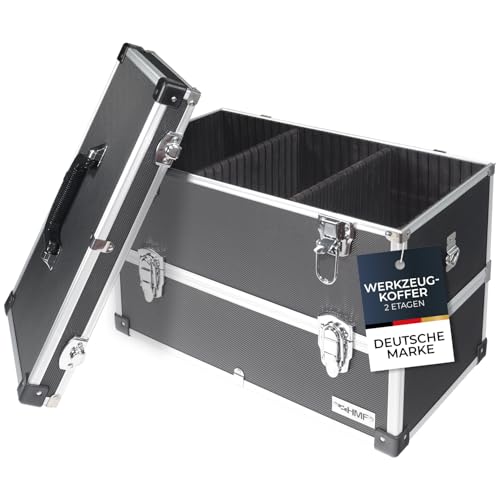 HMF 14660-02 Alu Werkzeugkoffer leer, 2 Etagen, 44 x 32,5 x 24 cm, schwarz
