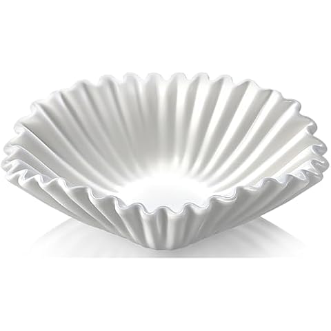 KULEDM Food Grade Ceramic Decorative Bowl - candy dish - White Salad Bowl - Organic Modern Home Decor Bowl for key- Ruffle Bowl Decor - Fluted Bowl - Scalloped Bowl Cover