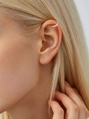 Image of ChicSilver 925 Sterling Silver Huggie Hoop Earrings Small Hoop Earrings for Women Hypoallergenic Silver Huggie Earring Cartilage Earrings for Women (6 /8 /10 /12 /14 /16 /18 /20MM)