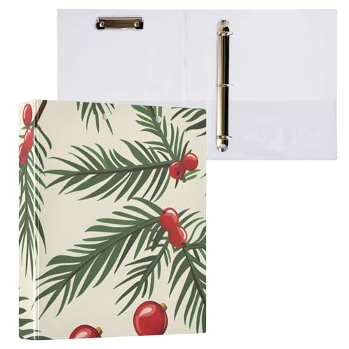 Image of 3 Ring Binder Christmas Tree Branches Balls 1.5 inch Binders with Clipboard Round Ring Binder Fit 8.5'' x 11'' Paper 3 Interior PVC Clear Pockets for Office Supplies