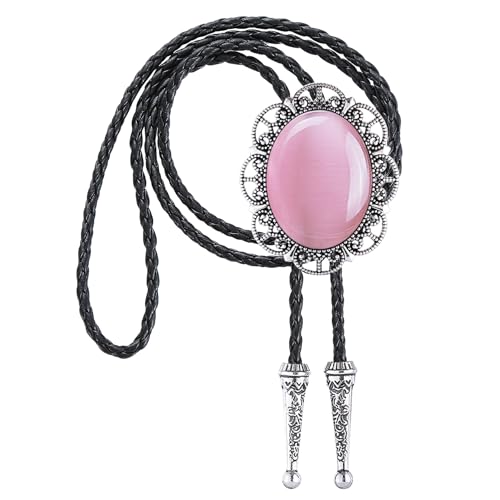 Image of Jeilwiy Bolo Tie for Men Real Stone Westwern Cowboy Ties Silver Bolos Women Leather Necktie Gift for Birthday Christmas