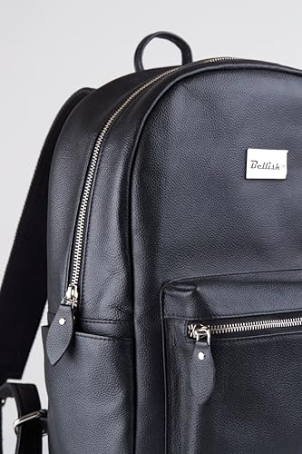 Image of Bellish Altair Genuine Leather Backpack | Black | Laptop Backpack for Men & Women | Spacious Office Travel Bag with Laptop Compartment | Durable Stylish Everyday Backpack