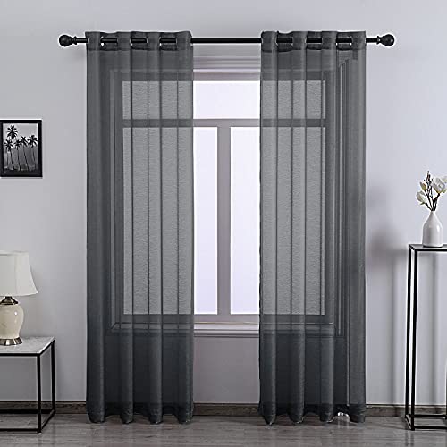 DONREN Dark Gray Sheer Curtains 84 Inches Long for Bedroom