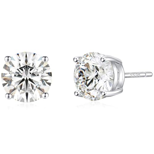 Geelein 925 Sterling Silver Stud Earrings Round CZ Solitaire for Women Men